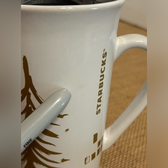 Starbucks | Holiday Gold Tree | Ceramic Travel Tumbler Tall Mug with Lid 2014 - Picture 14 of 14